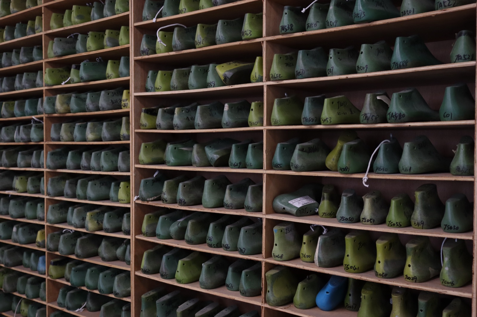 Shelves of wooden shoe lasts in the LIDO last library